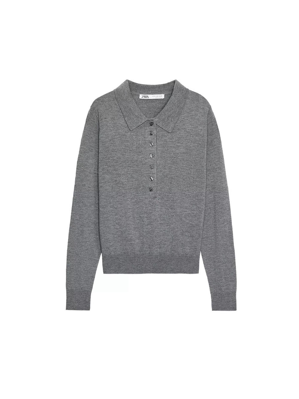 Zara Plain Knit Polo Sweater in Gray